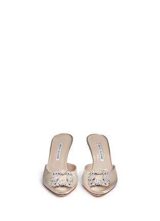 Front View - Click To Enlarge - MANOLO BLAHNIK - 'Hangisi' crystal brooch satin mules