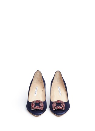 Front View - Click To Enlarge - MANOLO BLAHNIK - 'Hangisi' crystal brooch satin pumps