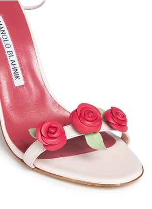 Detail View - Click To Enlarge - MANOLO BLAHNIK - 'Xafiore' rose appliqué leather tie sandals