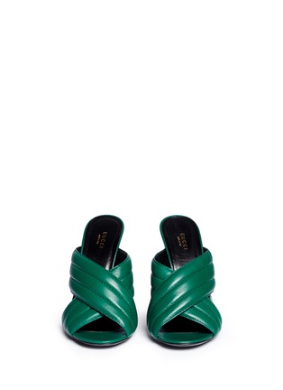 Front View - Click To Enlarge - GUCCI - Webby' ribbed crisscross leather mule sandals
