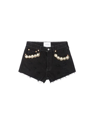Main View - Click To Enlarge - FORTE COUTURE - 'Kalifornia' faux pearl chain distressed denim shorts