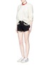 Figure View - Click To Enlarge - FORTE COUTURE - 'Kalifornia' faux pearl chain distressed denim shorts