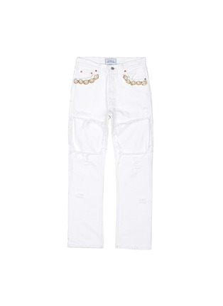 Main View - Click To Enlarge - FORTE COUTURE - Faux pearl chain distressed cutout jeans