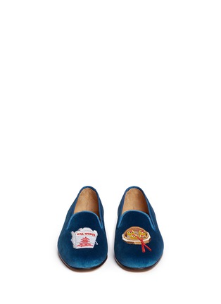Figure View - Click To Enlarge - STUBBS & WOOTTON - Chinese takeout embroidery velvet slip-ons