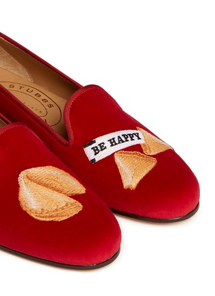 Detail View - Click To Enlarge - STUBBS & WOOTTON - Fortune cookie embroidery velvet slip-ons