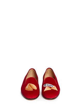 Figure View - Click To Enlarge - STUBBS & WOOTTON - Fortune cookie embroidery velvet slip-ons