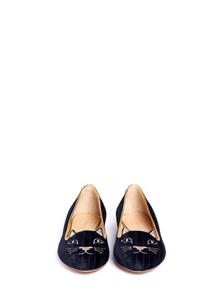 Figure View - Click To Enlarge - CHARLOTTE OLYMPIA - 'Kitty' stripe velvet flats