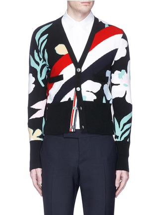 Main View - Click To Enlarge - THOM BROWNE  - Floral stripe intarsia cashmere cardigan