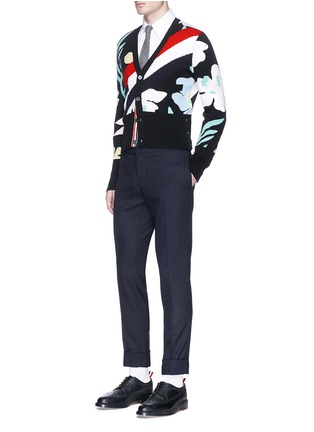 Figure View - Click To Enlarge - THOM BROWNE  - Floral stripe intarsia cashmere cardigan