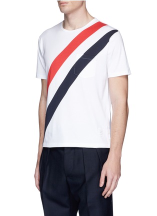 Front View - Click To Enlarge - THOM BROWNE  - Stripe panel T-shirt