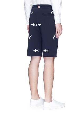 Back View - Click To Enlarge - THOM BROWNE  - Shark surfboard embroidered sweat shorts