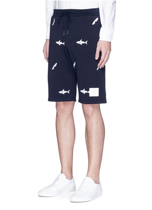 Front View - Click To Enlarge - THOM BROWNE  - Shark surfboard embroidered sweat shorts