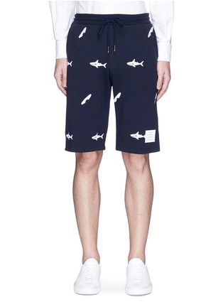 Main View - Click To Enlarge - THOM BROWNE  - Shark surfboard embroidered sweat shorts