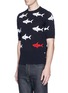 Front View - Click To Enlarge - THOM BROWNE  - Shark intarsia short sleeve cotton sweater