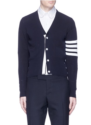 Main View - Click To Enlarge - THOM BROWNE  - 'Trompe-l'œil' stripe sleeve cotton cardigan