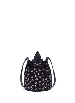 Detail View - Click To Enlarge - SAINT LAURENT - 'Anja' small heart and star stud suede bucket bag