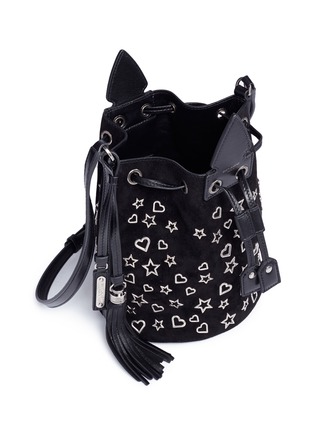 Detail View - Click To Enlarge - SAINT LAURENT - 'Anja' small heart and star stud suede bucket bag