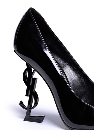 Detail View - Click To Enlarge - SAINT LAURENT - 'Opyum' logo heel patent leather pumps