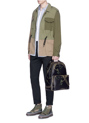 Figure View - Click To Enlarge - VALENTINO GARAVANI - 'Camupanther' leather canvas backpack