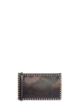 Main View - Click To Enlarge - VALENTINO GARAVANI - 'Rockstud' camouflage print leather zip pouch