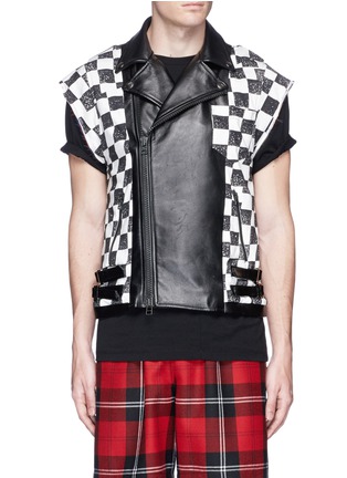 Main View - Click To Enlarge - 72951 - Check cowhide leather patchwork biker vest