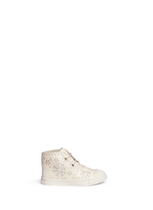 Main View - Click To Enlarge - STELLA MCCARTNEY - Floral reverse appliqué high top kids sneakers