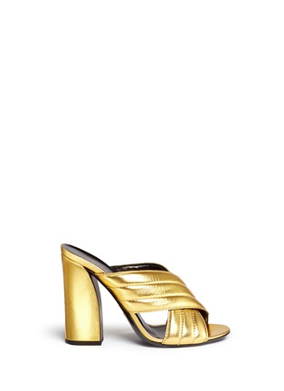 Main View - Click To Enlarge - GUCCI - Webby' ribbed crisscross metallic leather mule sandals
