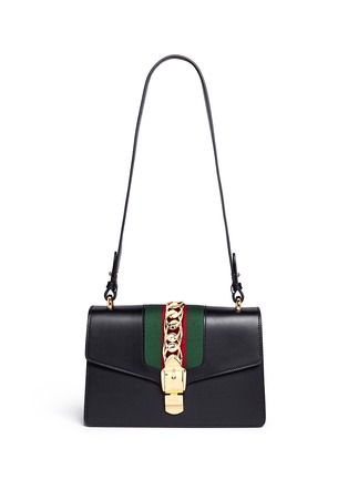  - GUCCI - 'Sylvie' small leather chain Web shoulder bag