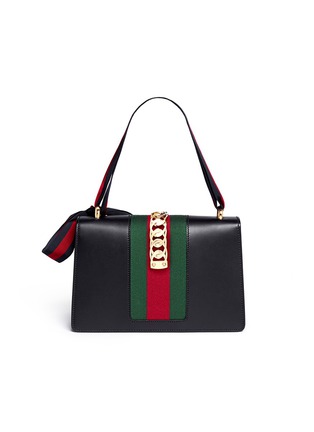 Back View - Click To Enlarge - GUCCI - 'Sylvie' small leather chain Web shoulder bag