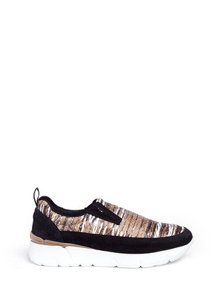 Main View - Click To Enlarge - MSGM - Paper mâché panel suede slip-on sneakers