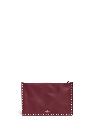 Back View - Click To Enlarge - VALENTINO GARAVANI - 'Rockstud' leather flat zip pouch