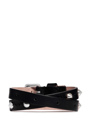 Back View - Click To Enlarge - ALEXANDER MCQUEEN - Skull charm double wrap stud leather bracelet