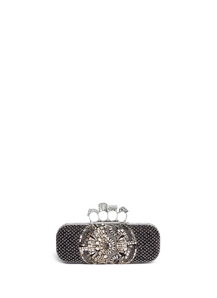 Back View - Click To Enlarge - ALEXANDER MCQUEEN - Crystal satin long knuckle box clutch