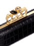 Detail View - Click To Enlarge - ALEXANDER MCQUEEN - Crystal skull croc effect leather knuckle clutch