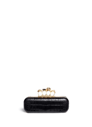 Main View - Click To Enlarge - ALEXANDER MCQUEEN - Crystal skull croc effect leather knuckle clutch