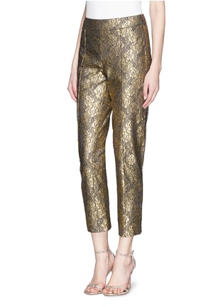 Front View - Click To Enlarge - ST. JOHN - 'Emma' metallic floral lace cropped pants
