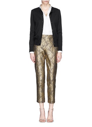 Figure View - Click To Enlarge - ST. JOHN - 'Emma' metallic floral lace cropped pants