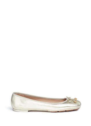 Main View - Click To Enlarge - TORY BURCH - 'Laila' bow metallic leather driver ballerinas