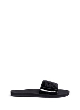 Main View - Click To Enlarge - MICHAEL KORS - 'MK' logo perforated band rubber slide sandals