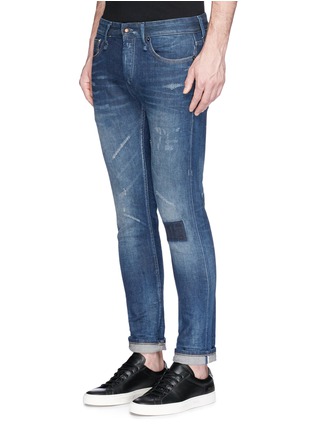 Front View - Click To Enlarge - DENHAM - 'Razor' patchwork distressed slim fit jeans
