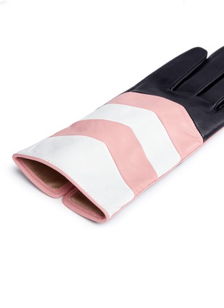 Detail View - Click To Enlarge - ARISTIDE - Colourblock chevron stripe leather short gloves