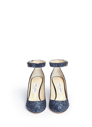 Front View - Click To Enlarge - JIMMY CHOO - 'Helena' ankle strap coarse glitter pumps