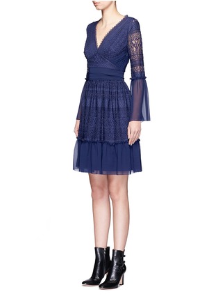 Front View - Click To Enlarge - 68244 - 'Rope' tie waist floral lace dress