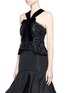 Front View - Click To Enlarge - OSCAR DE LA RENTA - Sequin organza floral embellished velvet halterneck top