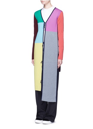 Front View - Click To Enlarge - PORTS 1961 - Colourblock knit asymmetric hem long cardigan