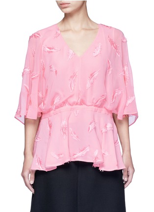Main View - Click To Enlarge - EMILIO PUCCI - Feather embroidery batwing cape top