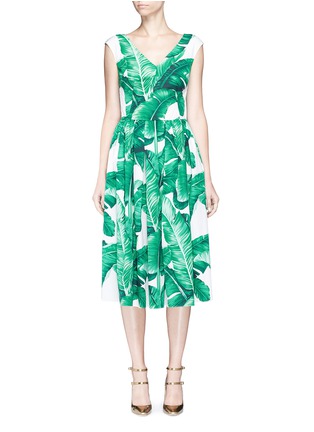 Main View - Click To Enlarge - - - Banana leaf print V-neck poplin dress