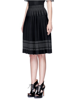 Front View - Click To Enlarge - ALEXANDER MCQUEEN - Geometric jacquard pleated knit skirt