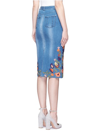Back View - Click To Enlarge - ALICE & OLIVIA - 'Samir' floral embroidery denim pencil skirt