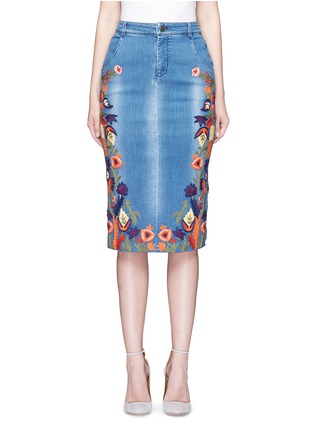 Main View - Click To Enlarge - ALICE & OLIVIA - 'Samir' floral embroidery denim pencil skirt